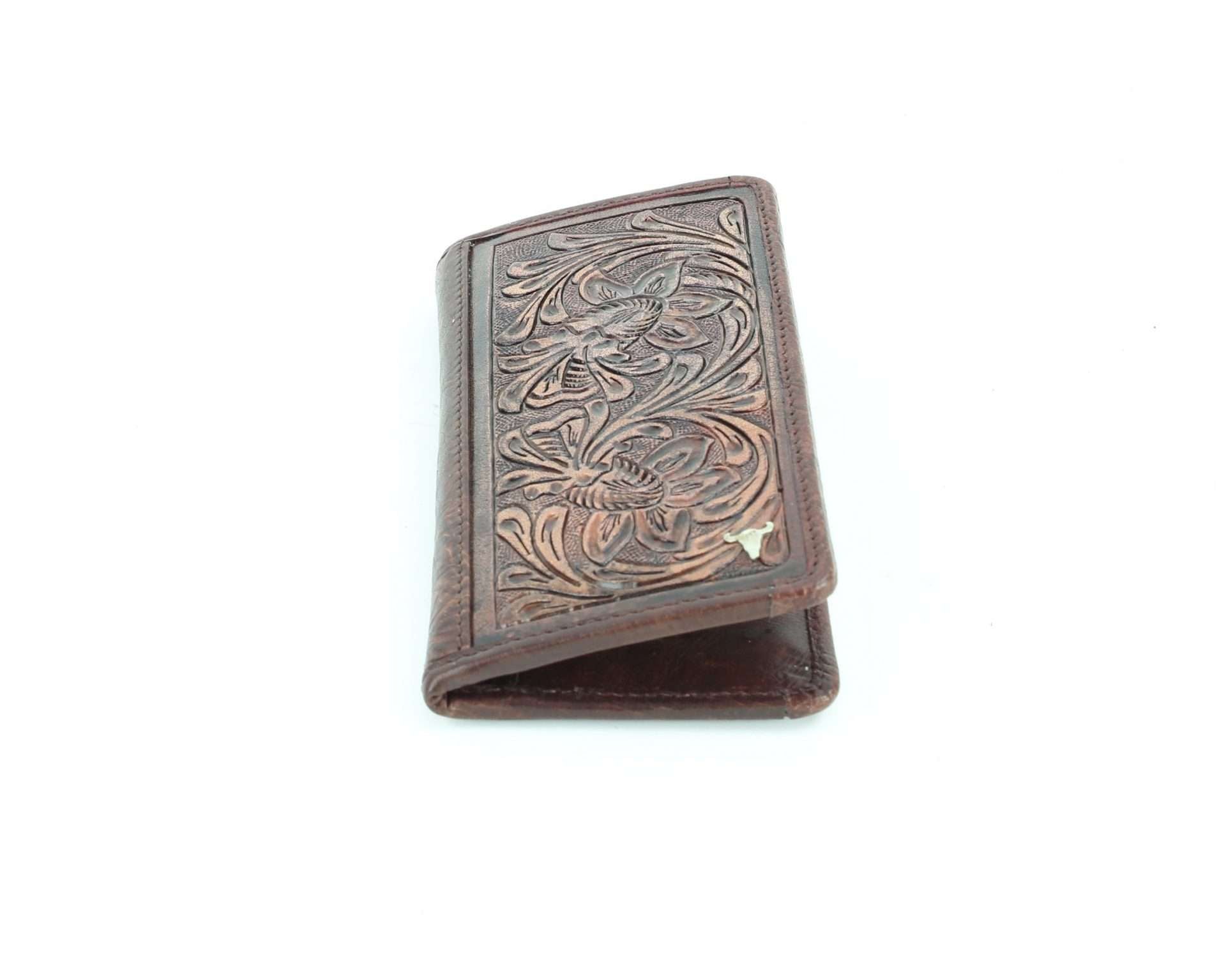 Tooled leather floral filigree Western rodeo wallet