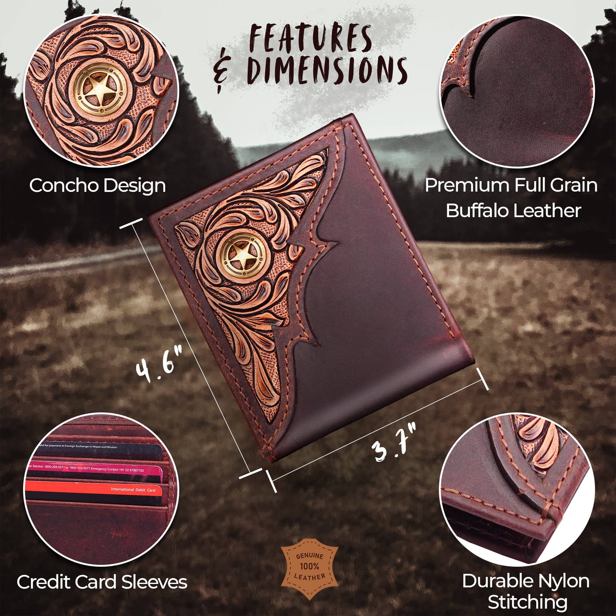 Tooled Leather & Concho Wallet