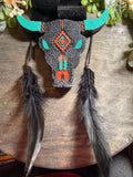 Orange and Teal Bull with Feathers Freshie