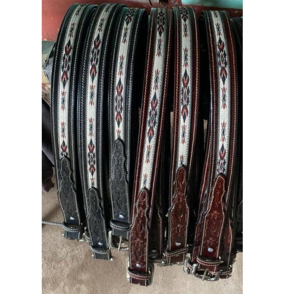 Western Leather Carved Belt - Aztec - Brown Leather
