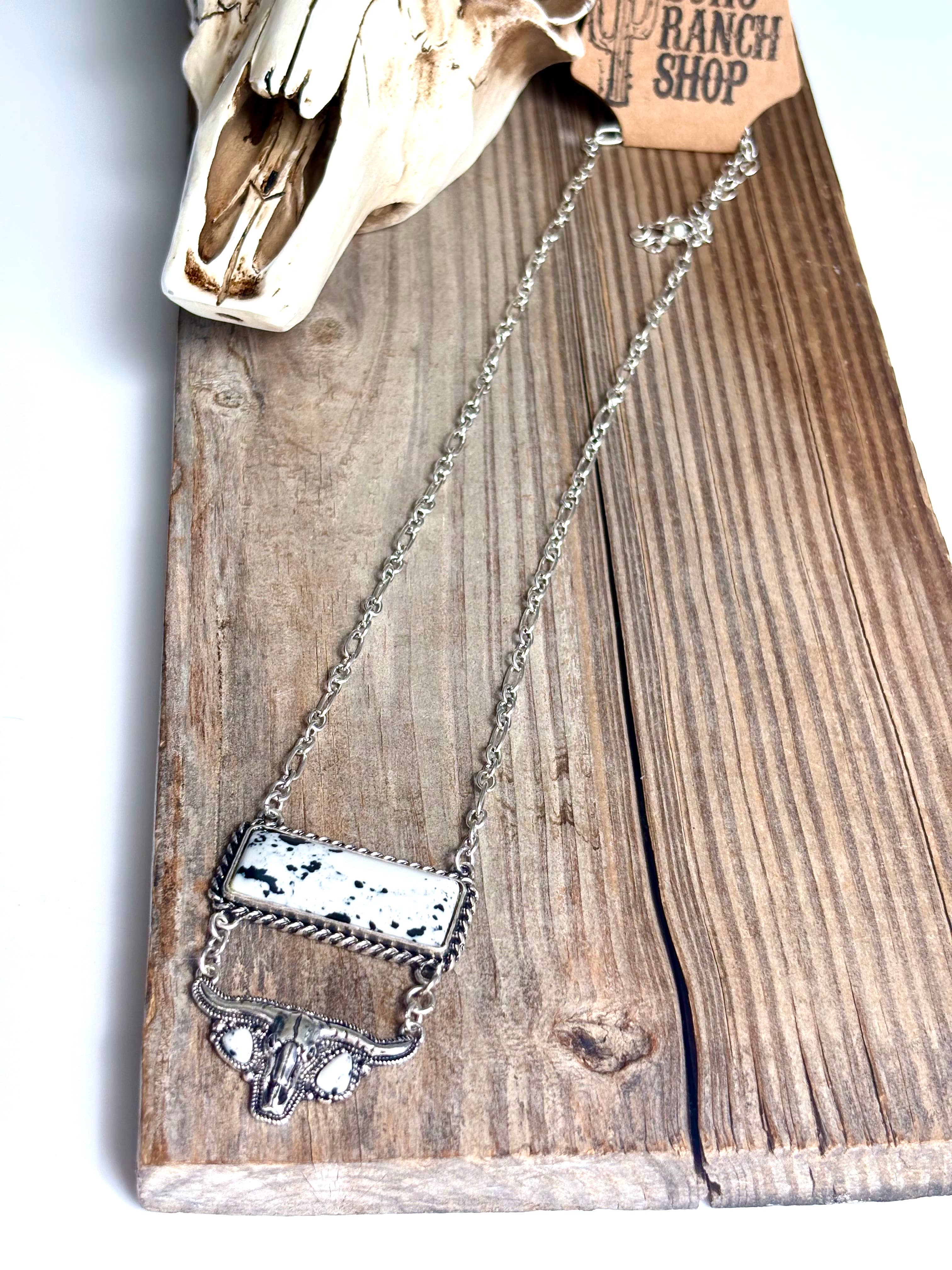 Western Steerhead Stone Double Drop Pendant Necklace