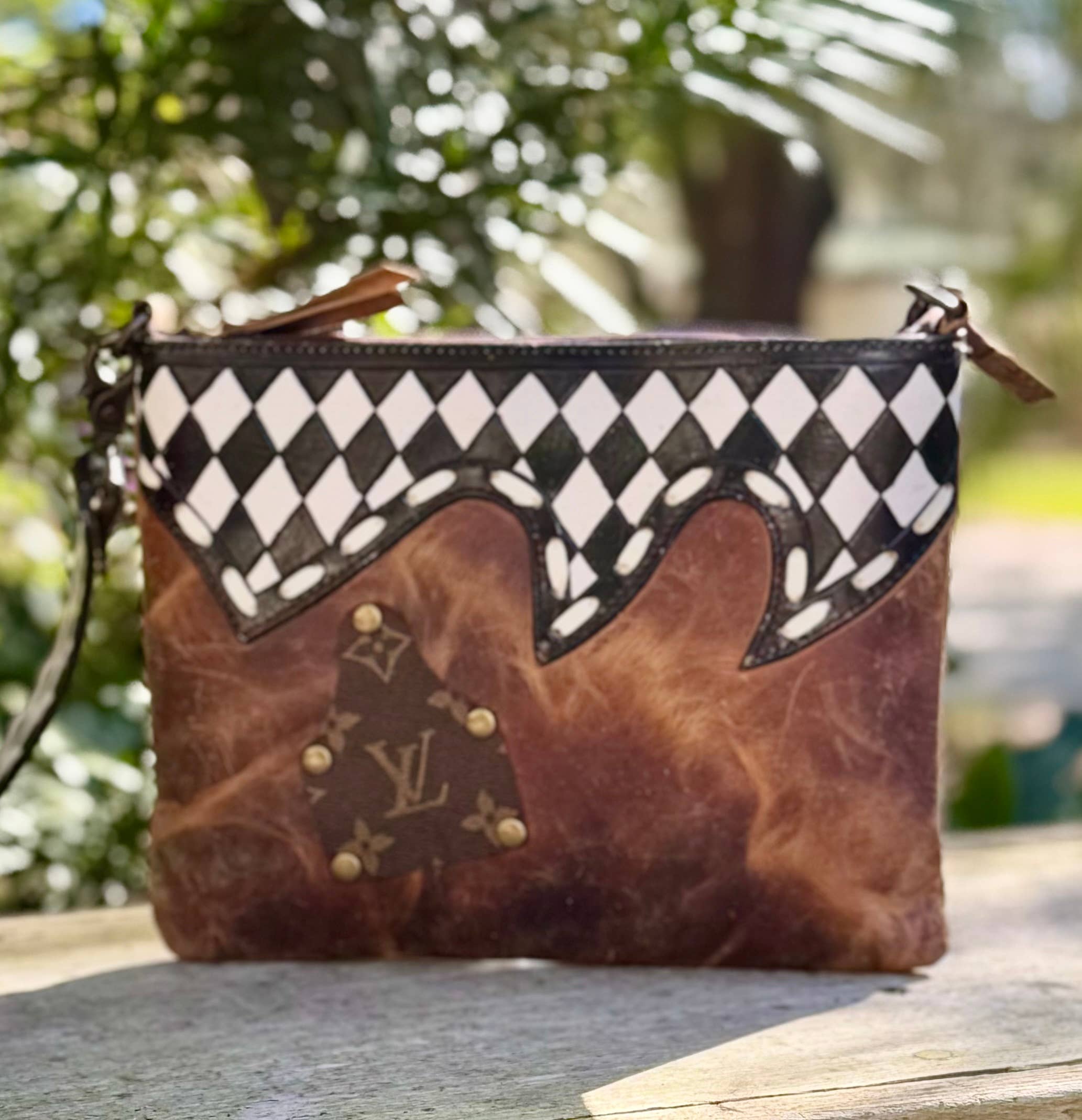 Upcycled LV Leather Crossbody Handbag 