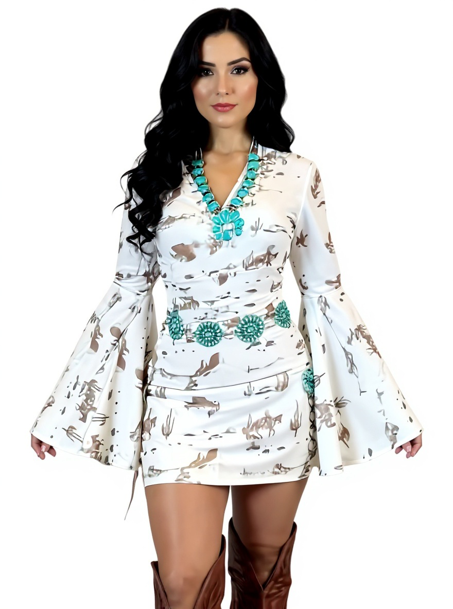 Western Dress with Bell Sleeves