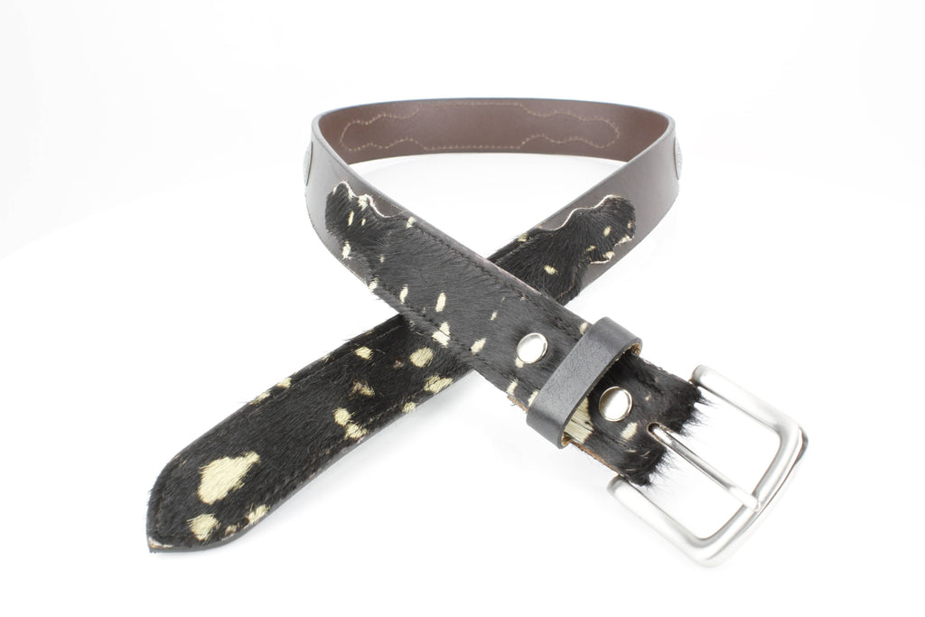 Black Hair-on-Hide Patch Leather Belt