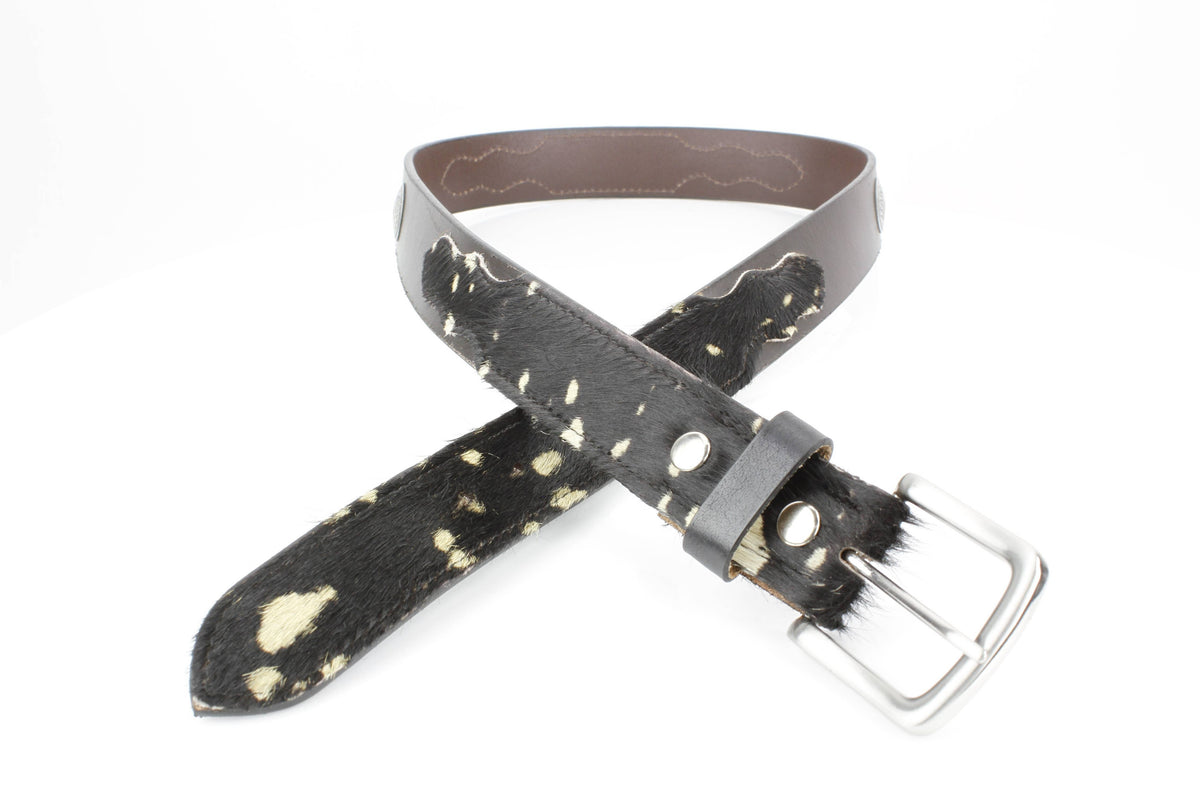 Black Hair-on-Hide Patch Leather Belt