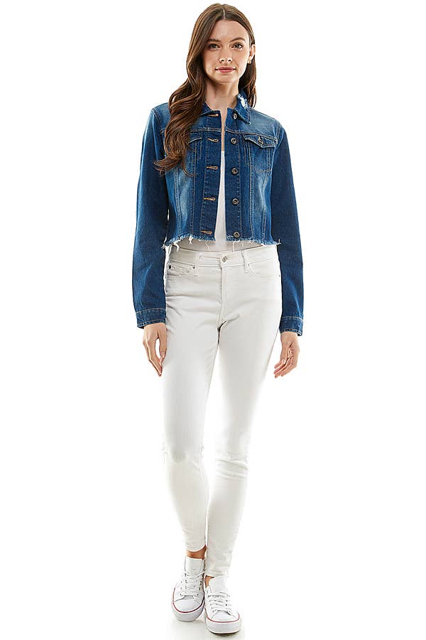 Crop Cut Denim Jacket Distressed