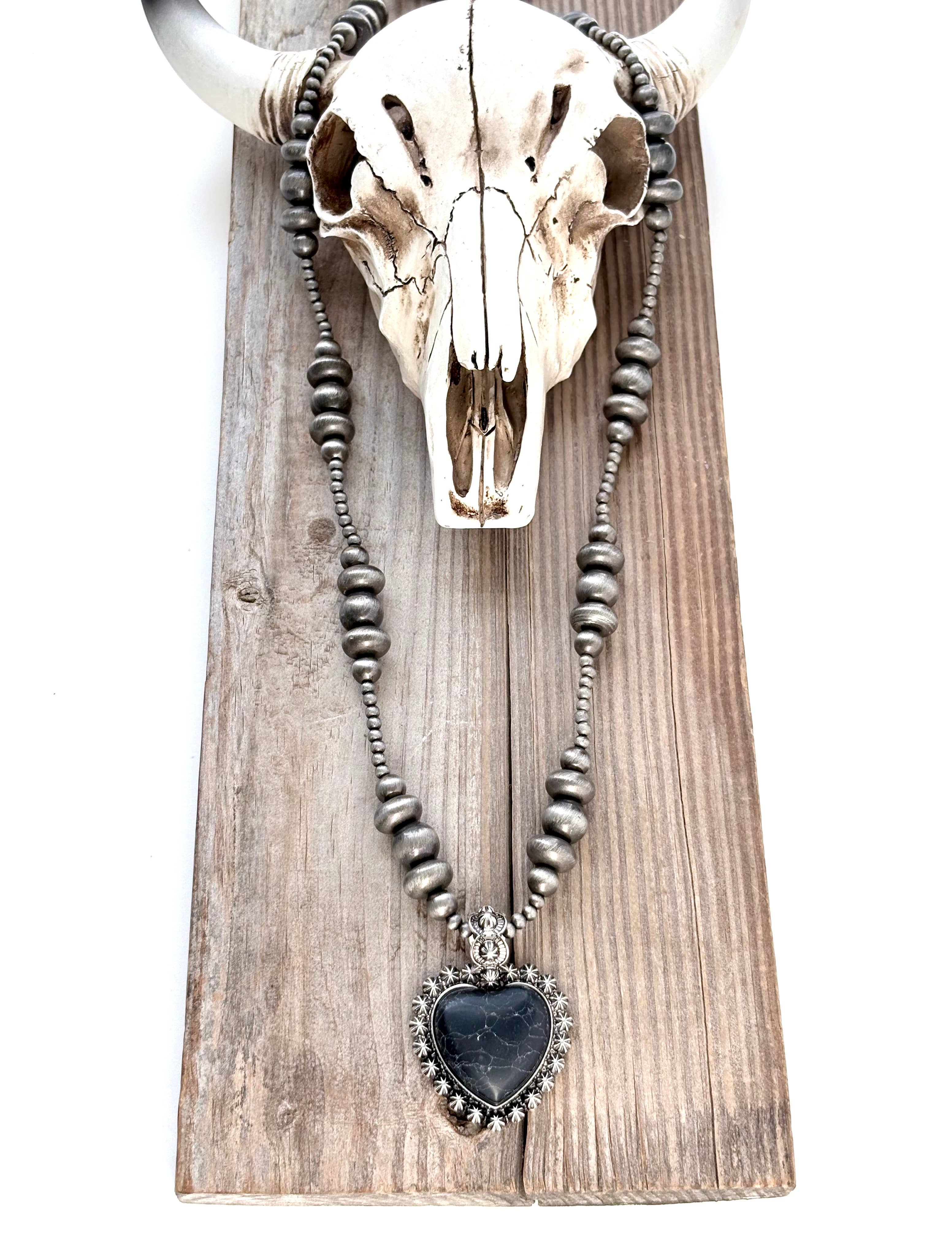 Western Style Navajo Pearl Turquoise Heart Pendant Necklace