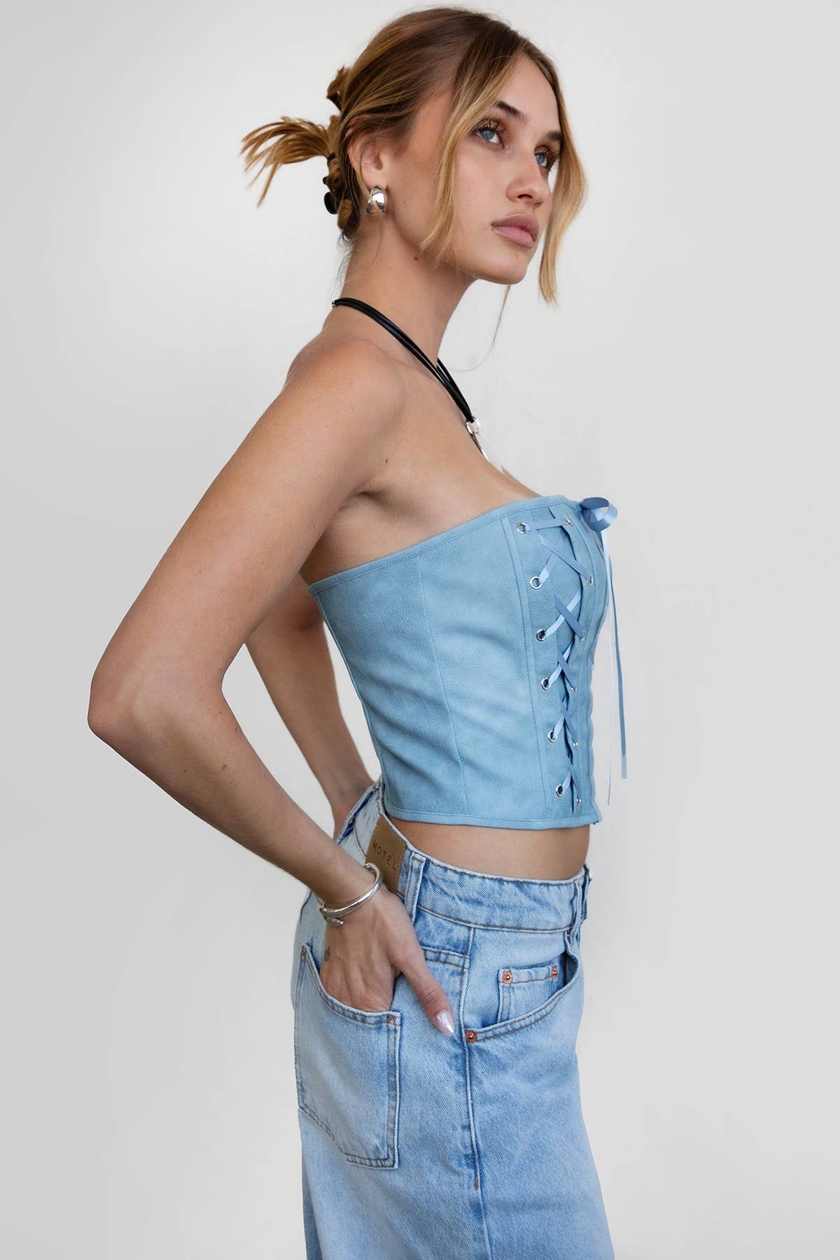 Distressed Pu Corset Top