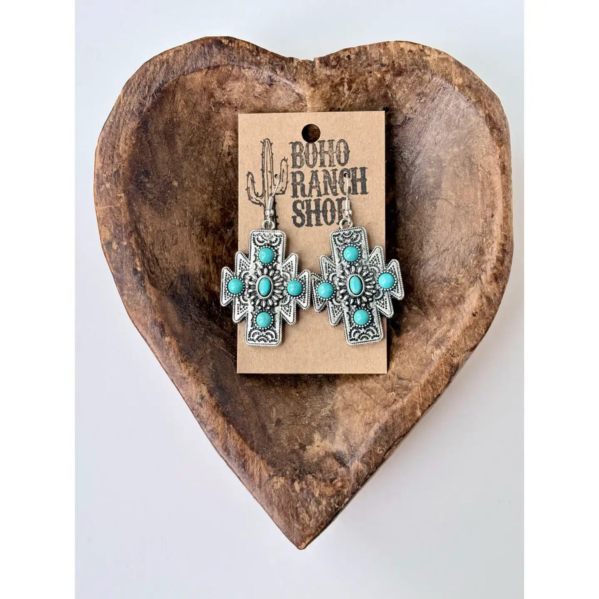 Aztec Cross Turquoise Stone Earrings