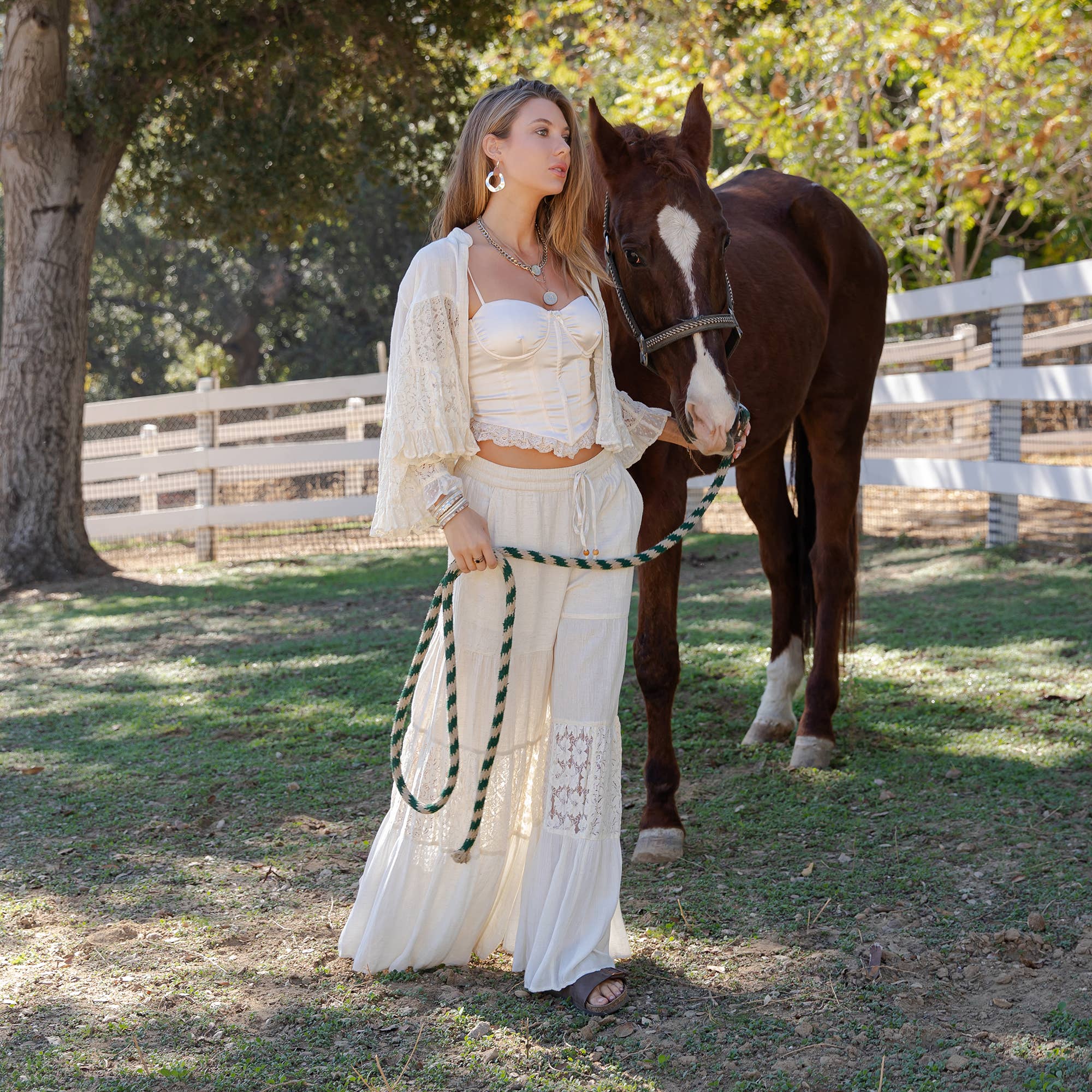 Boho Lace Shrug & Patchwork Pant Set