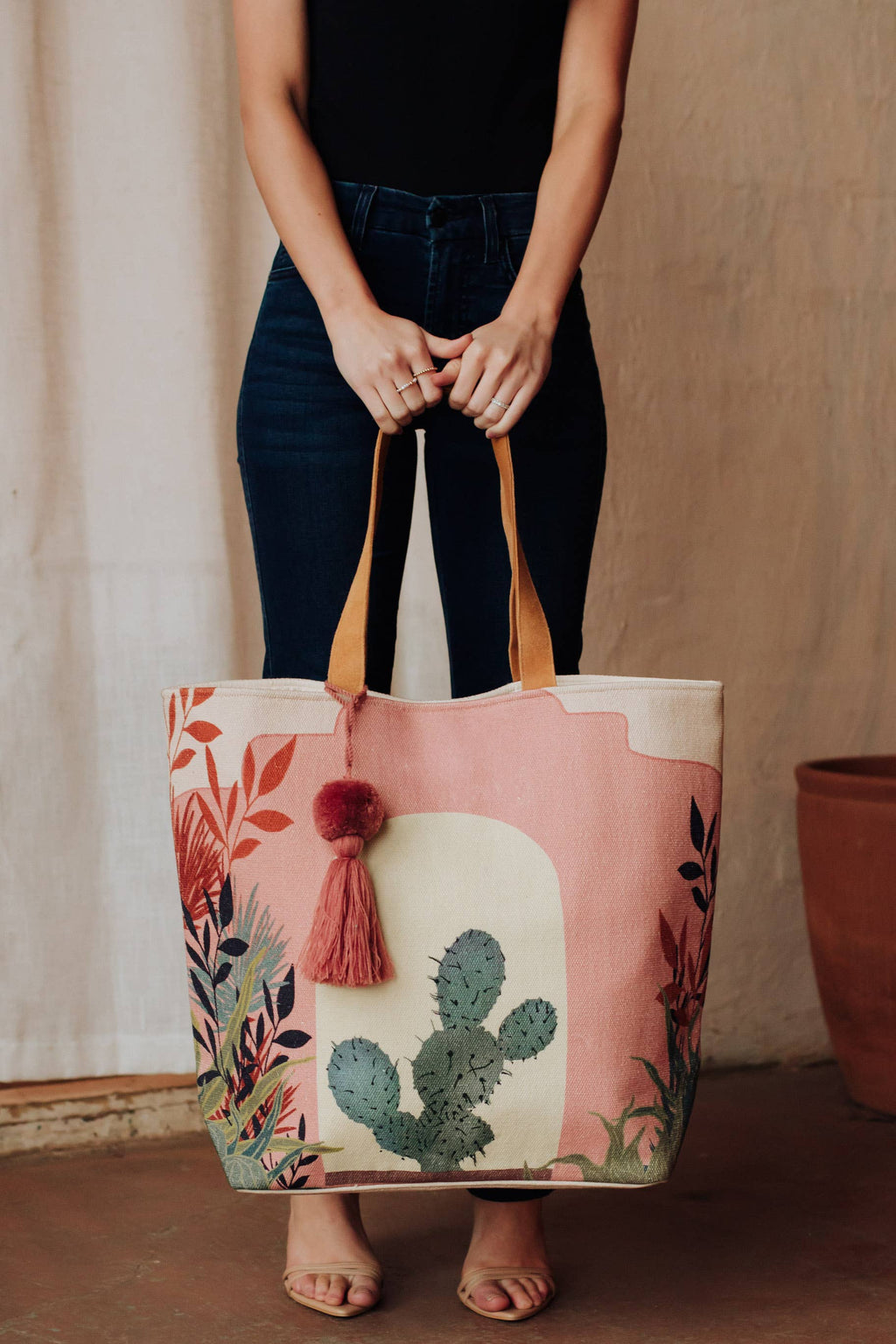 Pink Cactus Landscape Tote