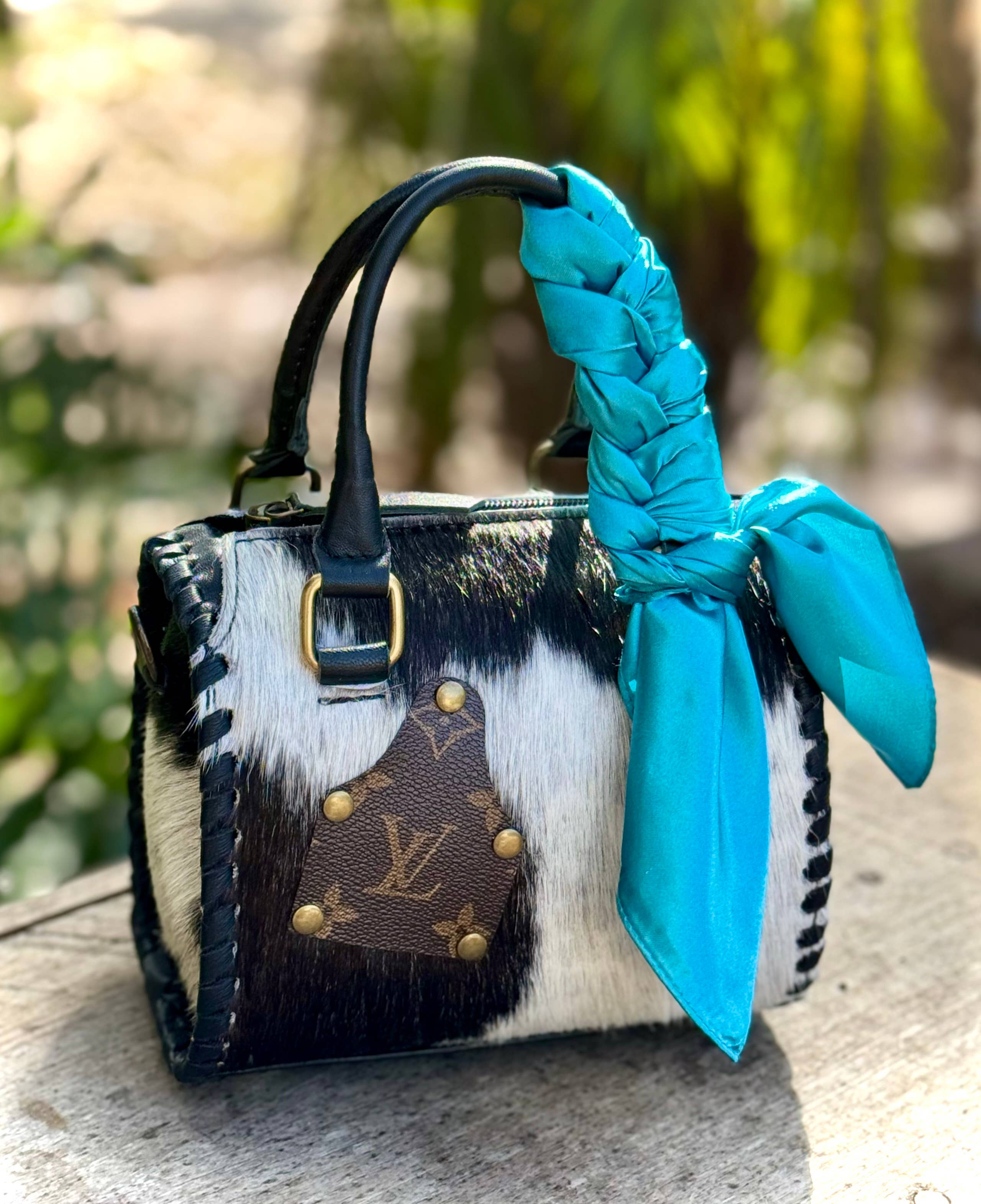 Upcycled LV Cowhide Leather Speedy Bag Western Crossbody 