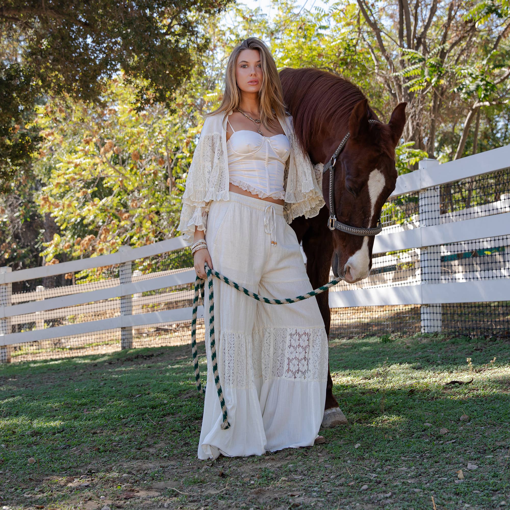 Boho Lace Shrug & Patchwork Pant Set