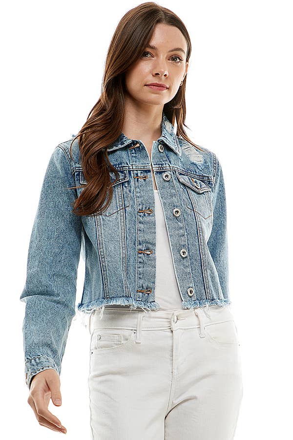 Crop Cut Denim Jacket Distressed