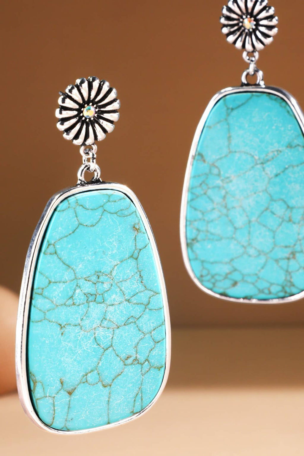 Large Turquoise Slab Concho Drop Earrings