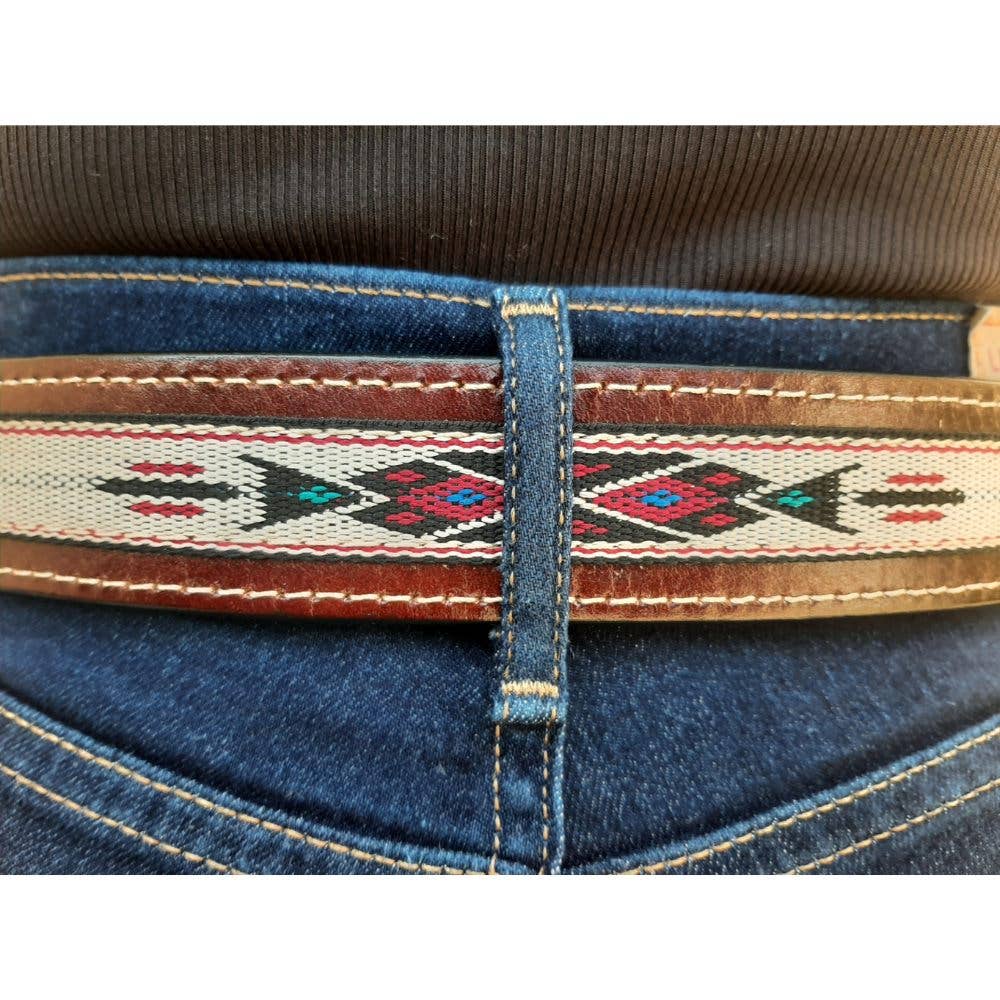 Western Leather Carved Belt - Aztec - Brown Leather