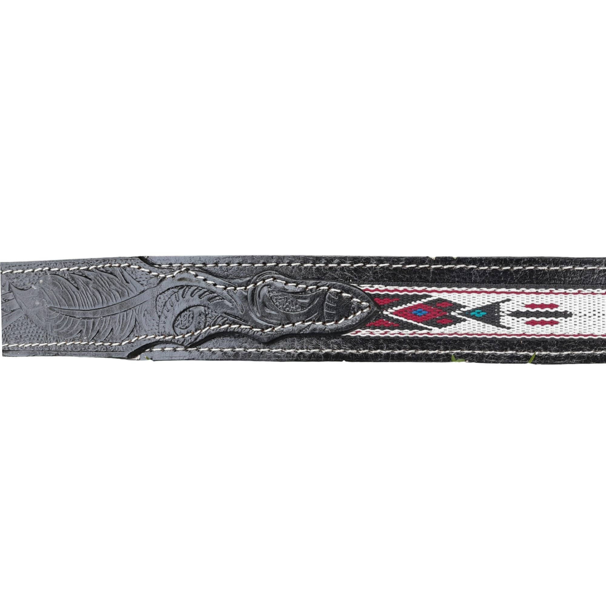 Western Leather Carved Belt - Aztec - Black Leather