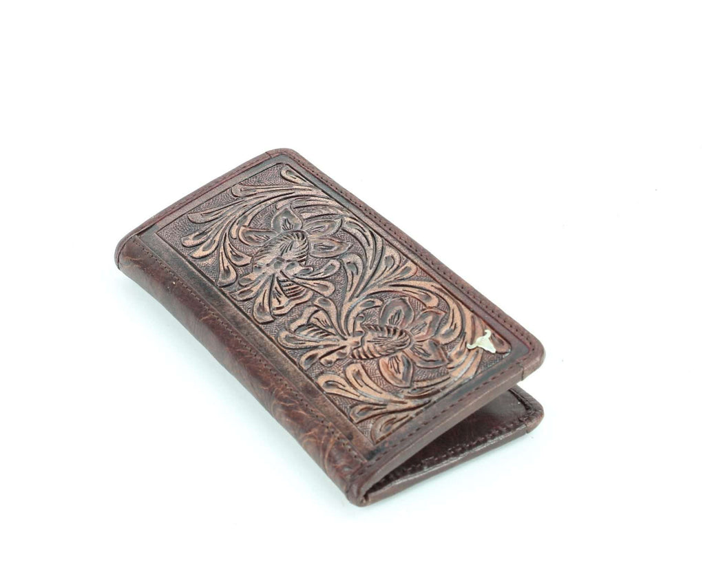 Tooled leather floral filigree Western rodeo wallet