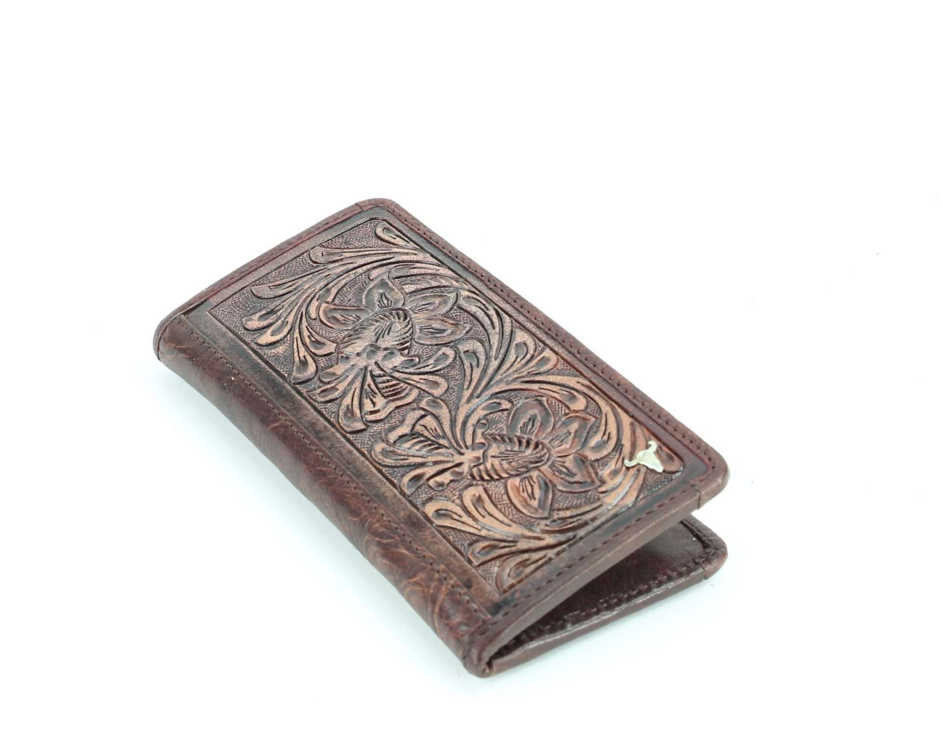 Tooled leather floral filigree Western rodeo wallet