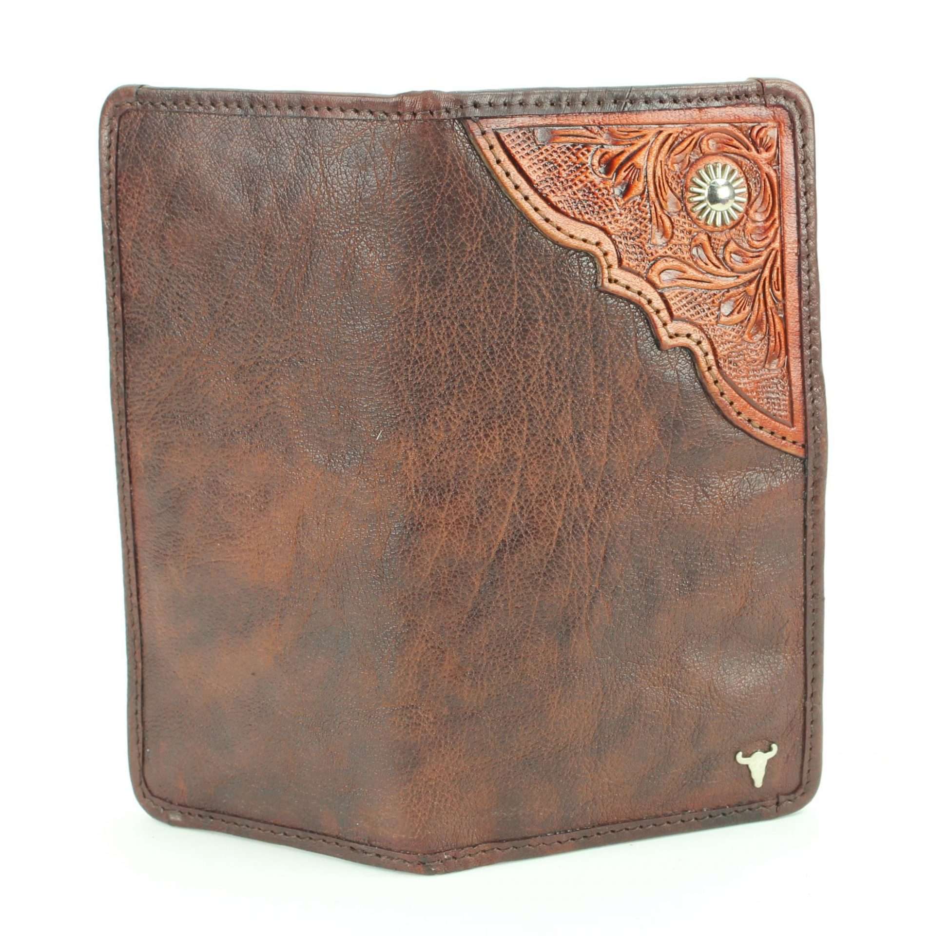 Large leather bi fold with tooled leather