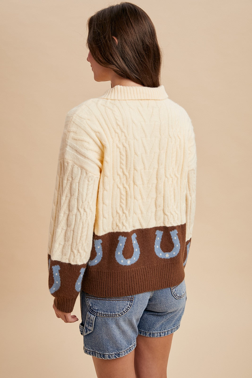 HORSESHOUE CABLE SWEATER CARDIGAN