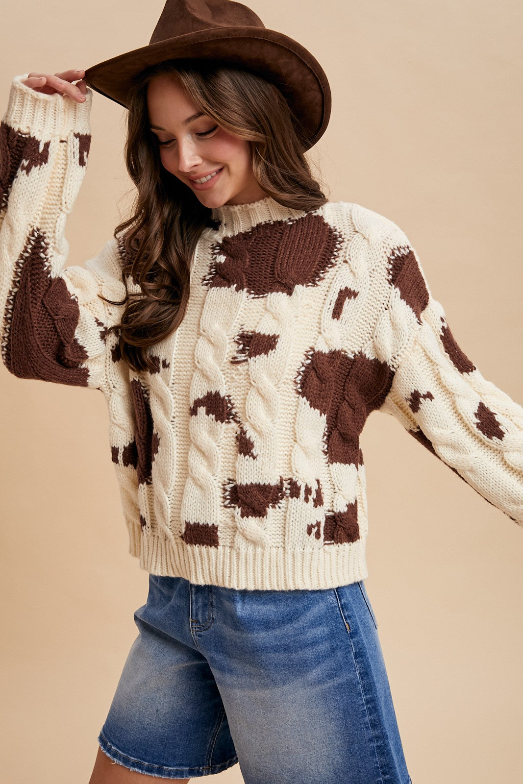 Cow Pattern Chunky Cable Sweater