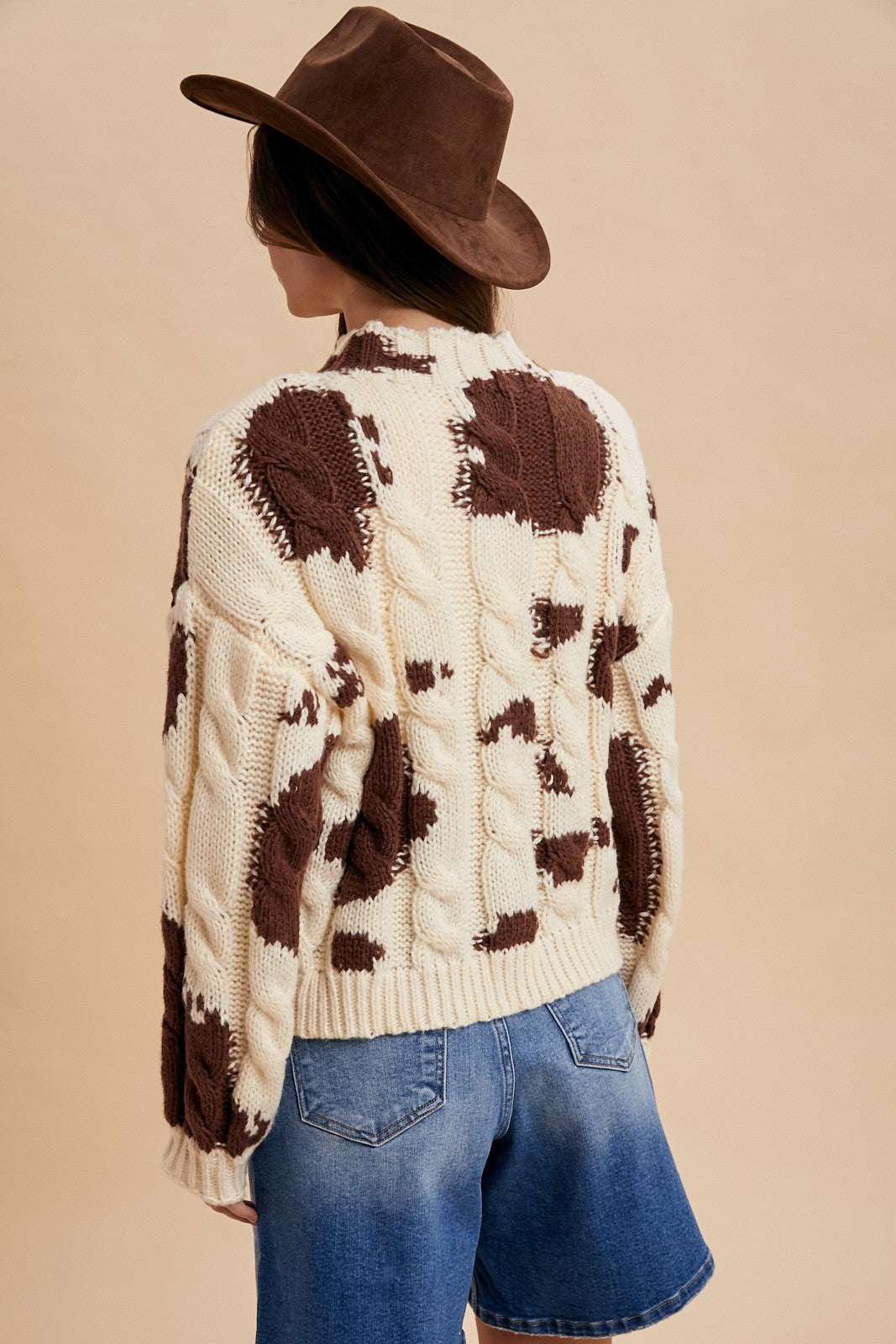Cow Pattern Chunky Cable Sweater