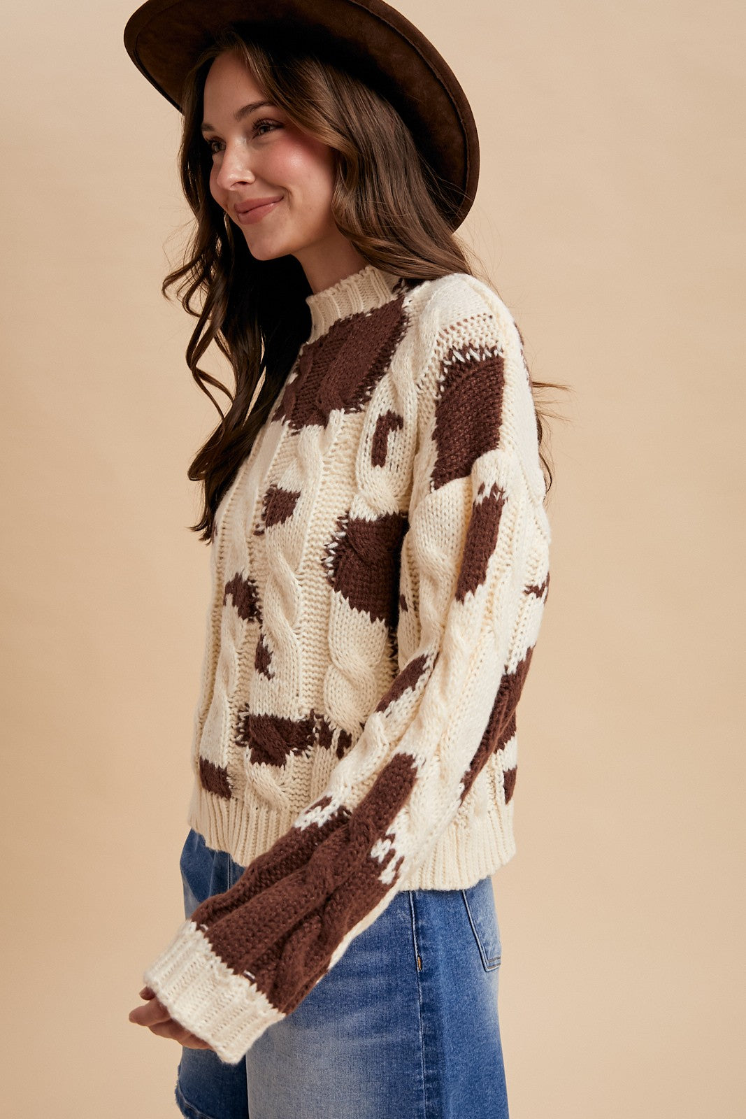 Cow Pattern Chunky Cable Sweater