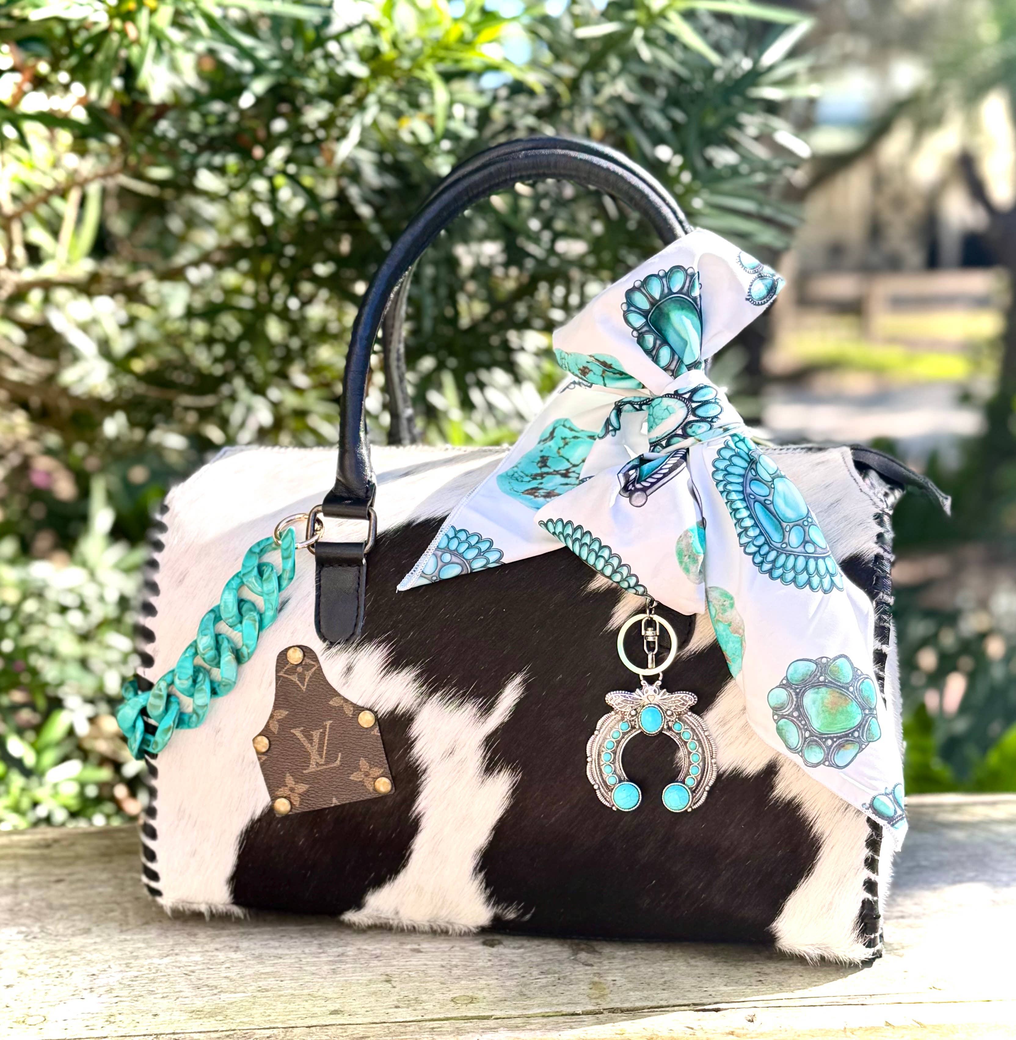 Upcycled LV Cowhide Leather Speedy Top Handle Bag