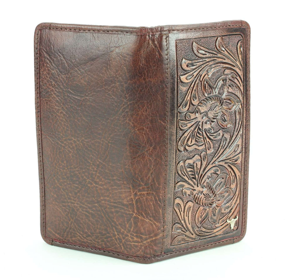 Tooled leather floral filigree Western rodeo wallet