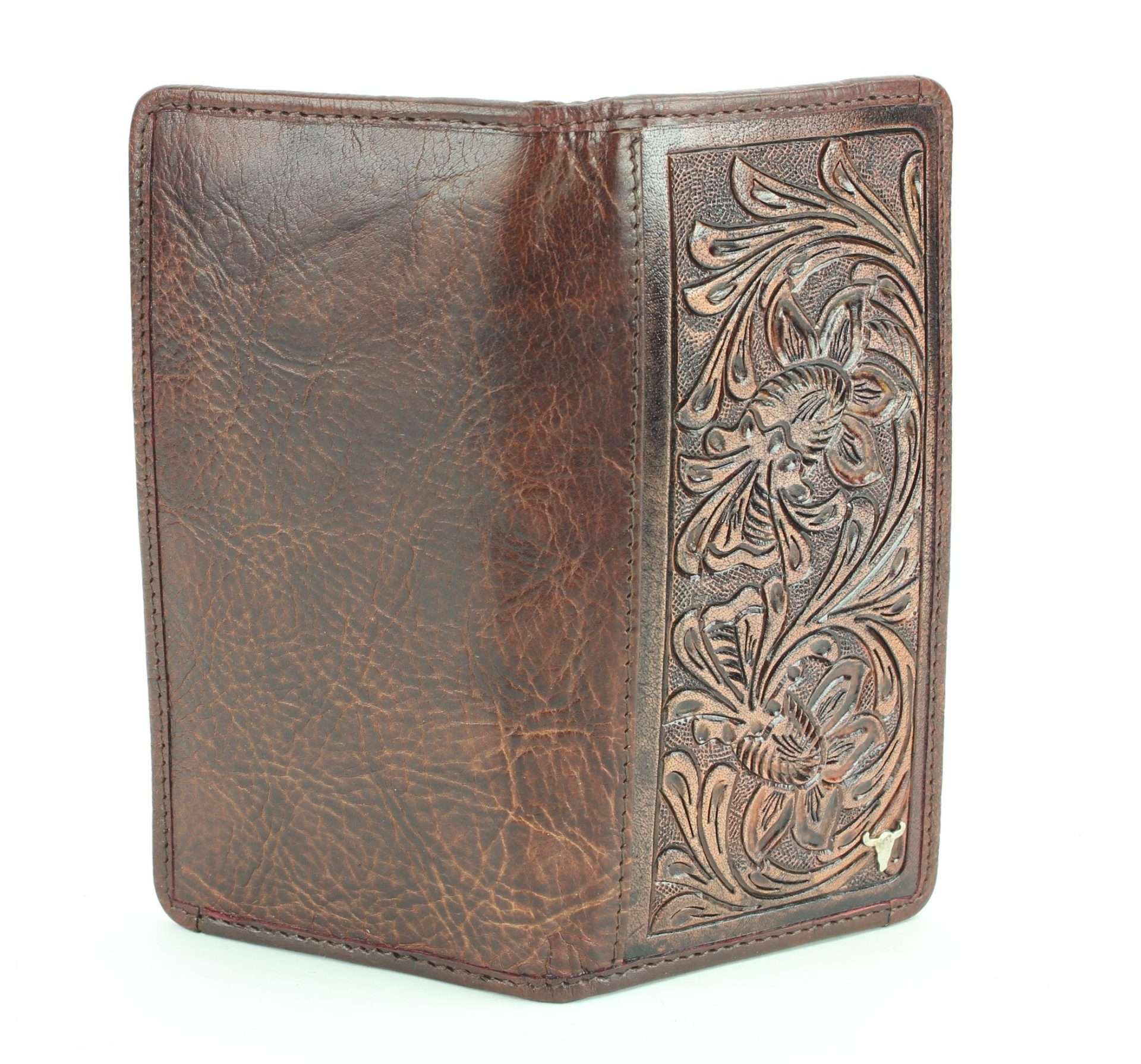 Tooled leather floral filigree Western rodeo wallet