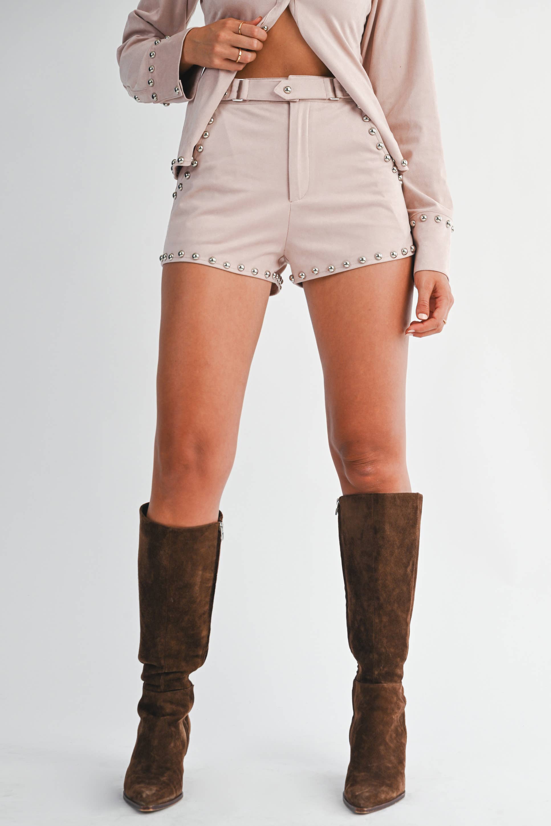 Suede Studded High-Waist Shorts