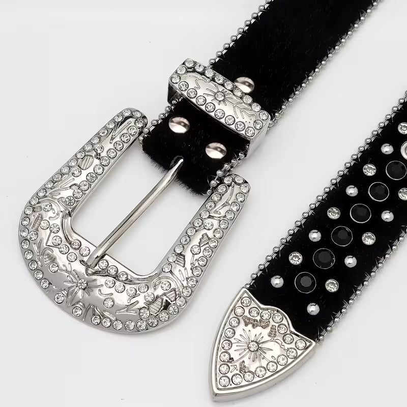 Black Cross PU Rhinestone Belt