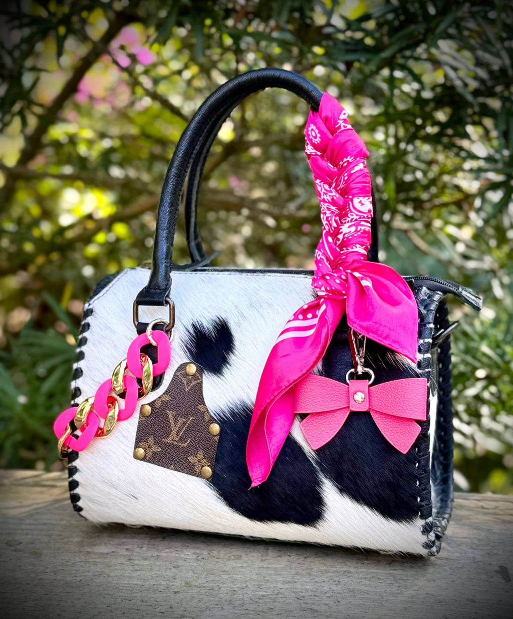 Upcycled LV Cowhide Leather Speedy Crossbody Bag Western 