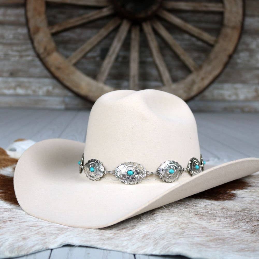 Silver Turquoise Concho Hat Band