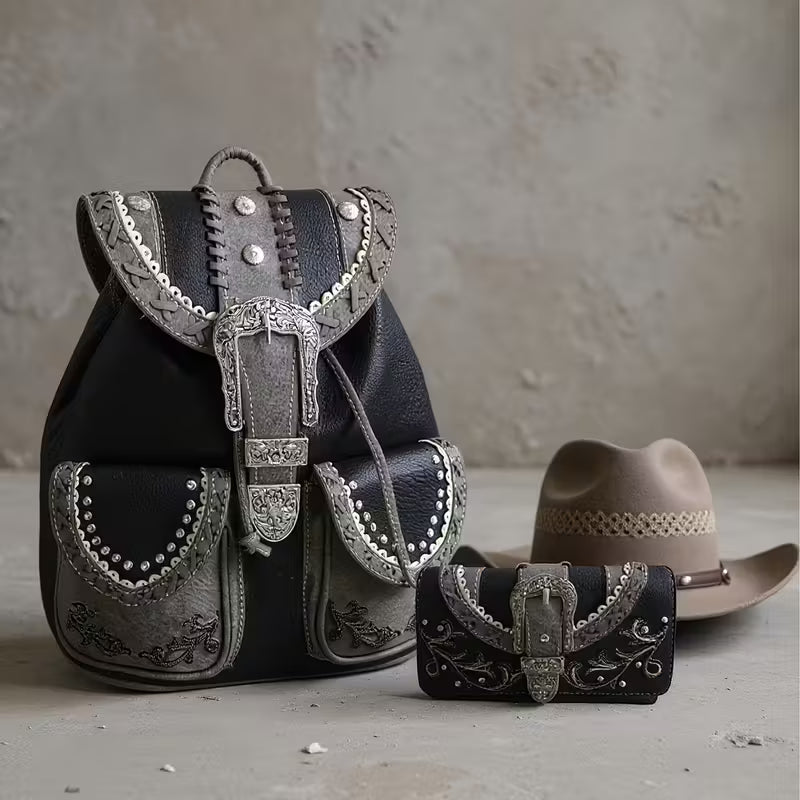 Studded Backpack and Wallet Set