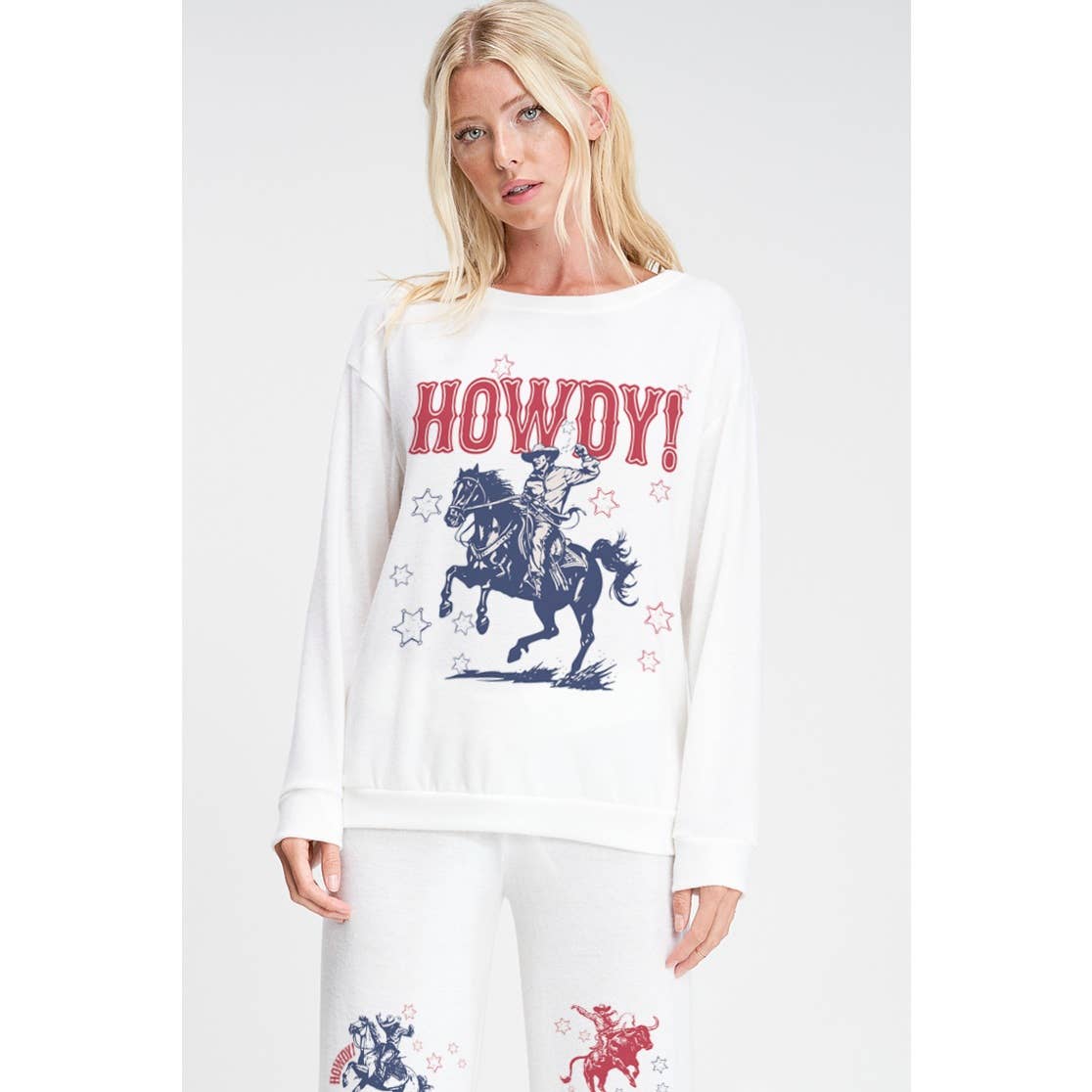 Red Blue Horse print soft brushed loungewear set