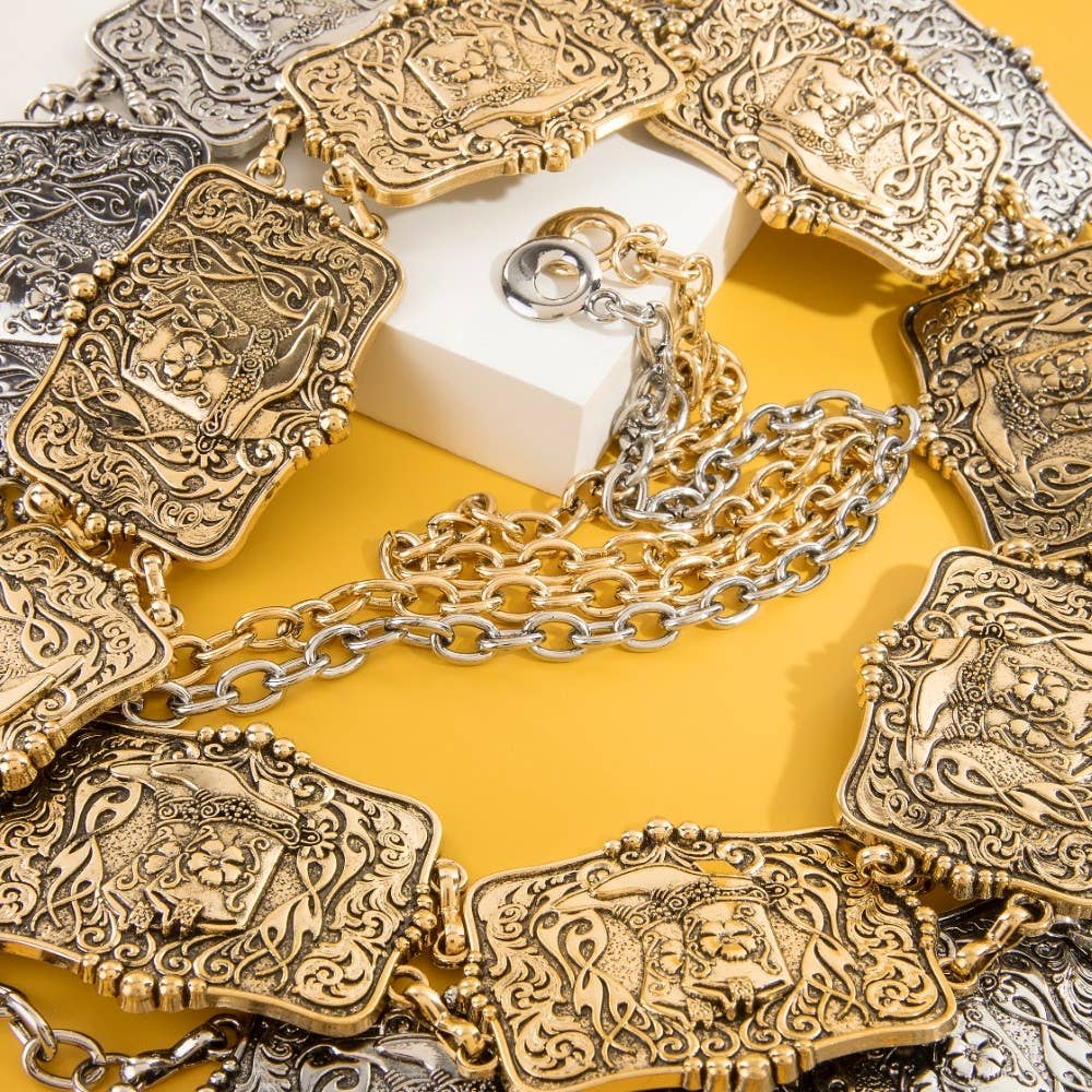 Western Engraved Cowboy Boot Chain Belt