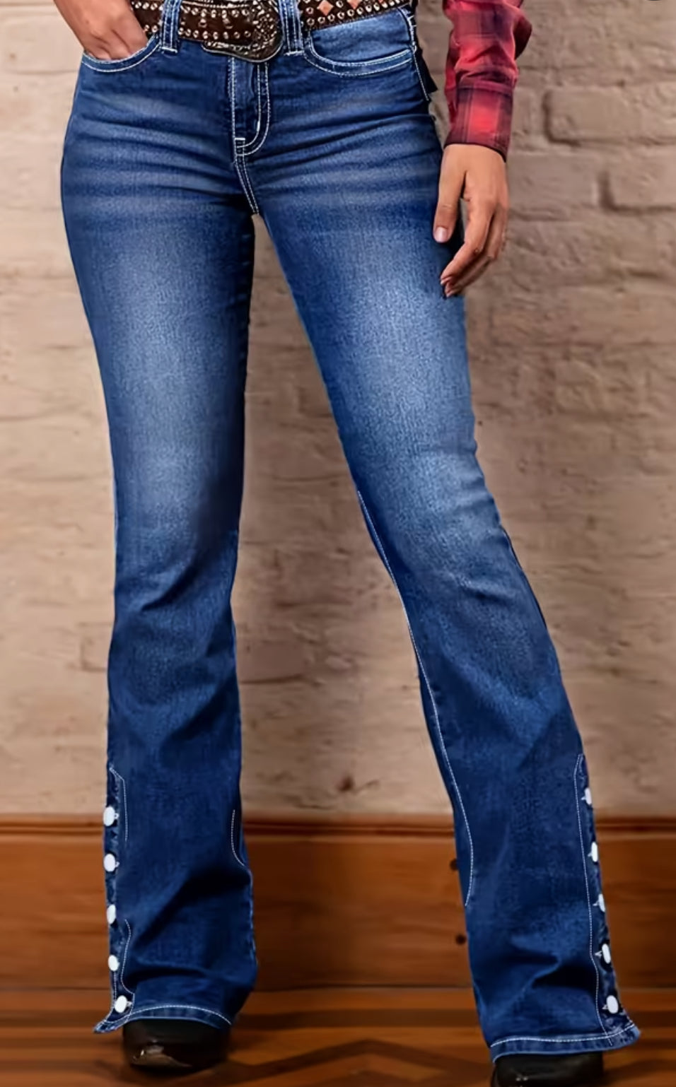 Side Button Cuff Jeans