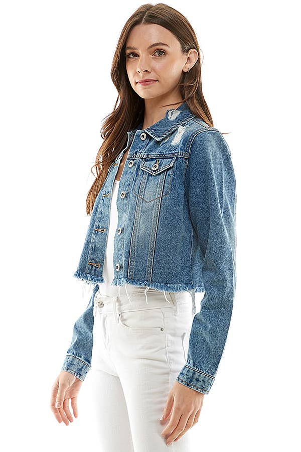 Crop Cut Denim Jacket Distressed