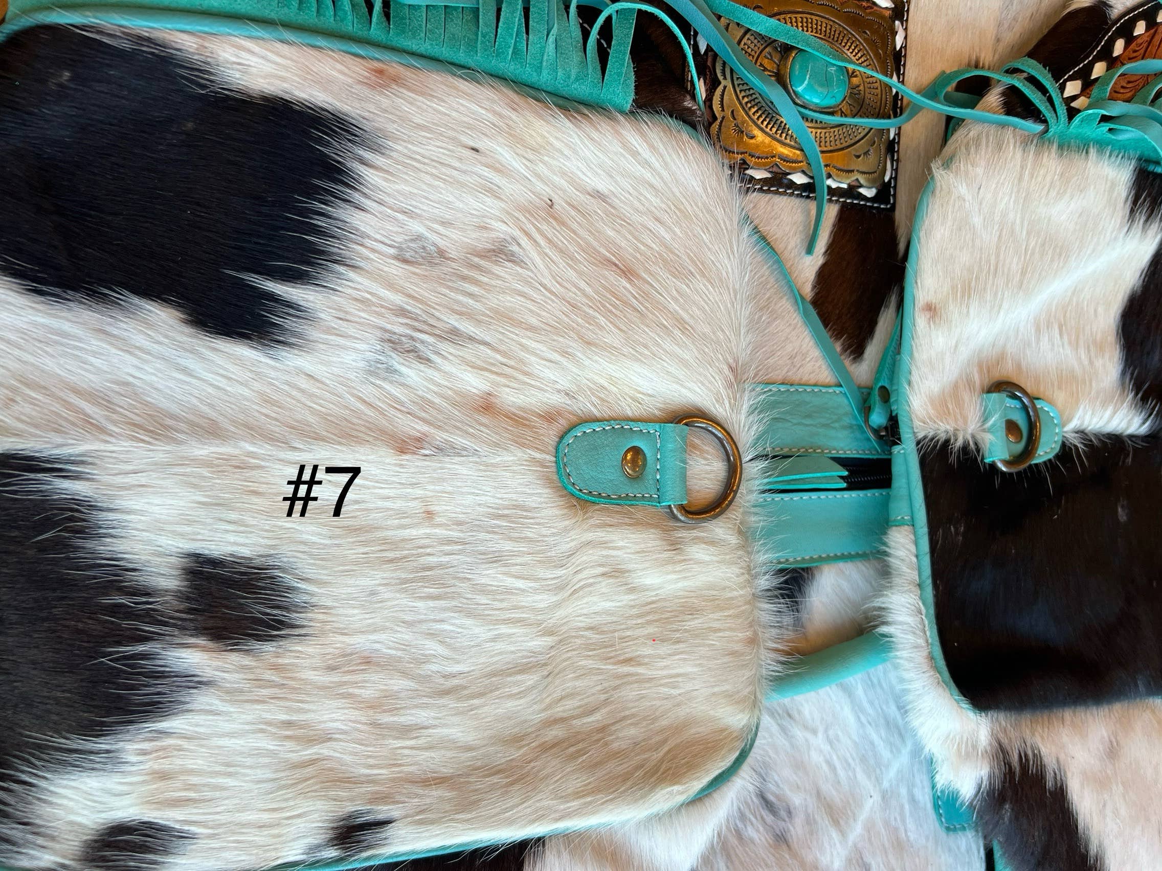 Turquoise Fringe Western Cowhide Duffle Bag