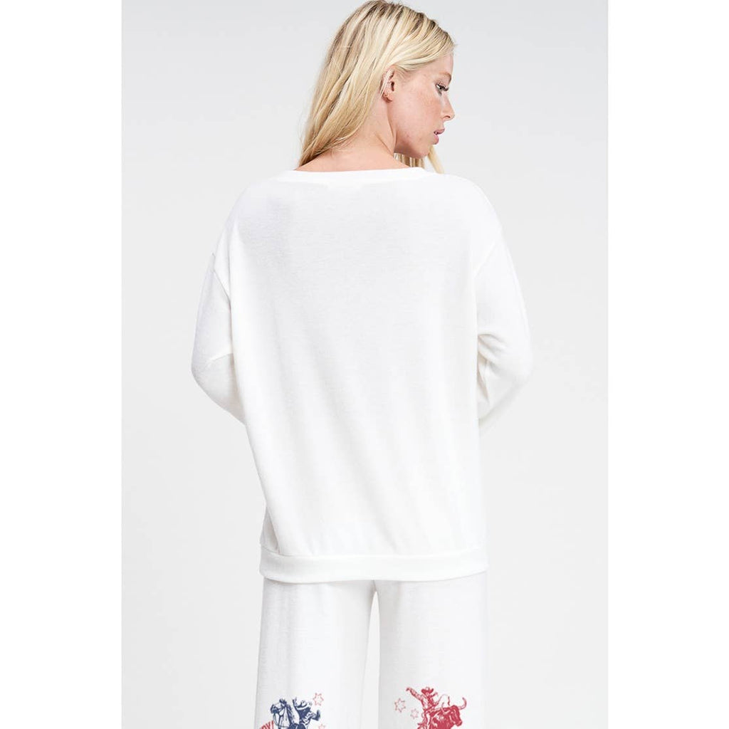 Red Blue Horse print soft brushed loungewear set