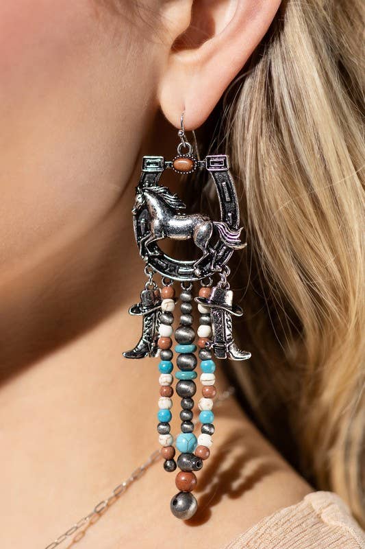 Stone Horse Fringe Earrings