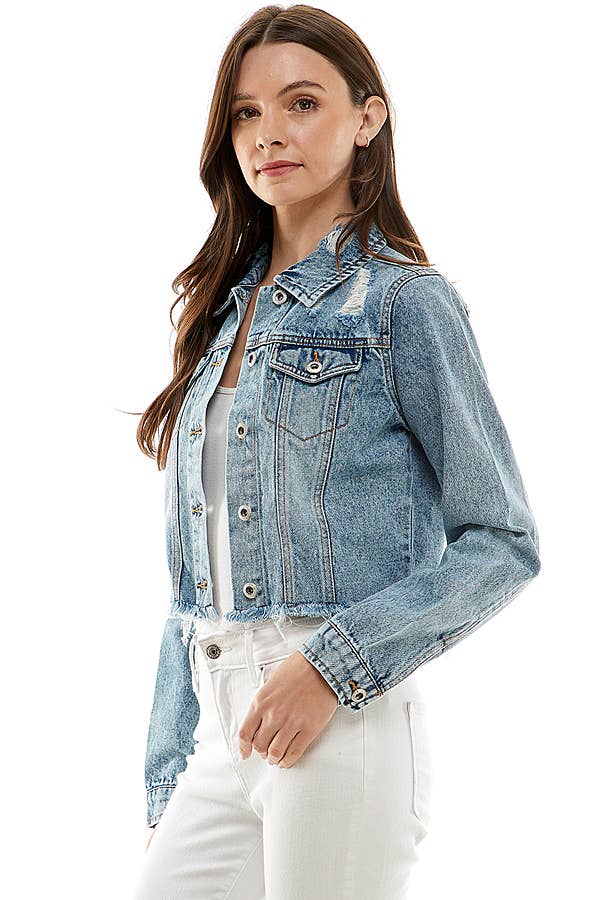 Crop Cut Denim Jacket Distressed