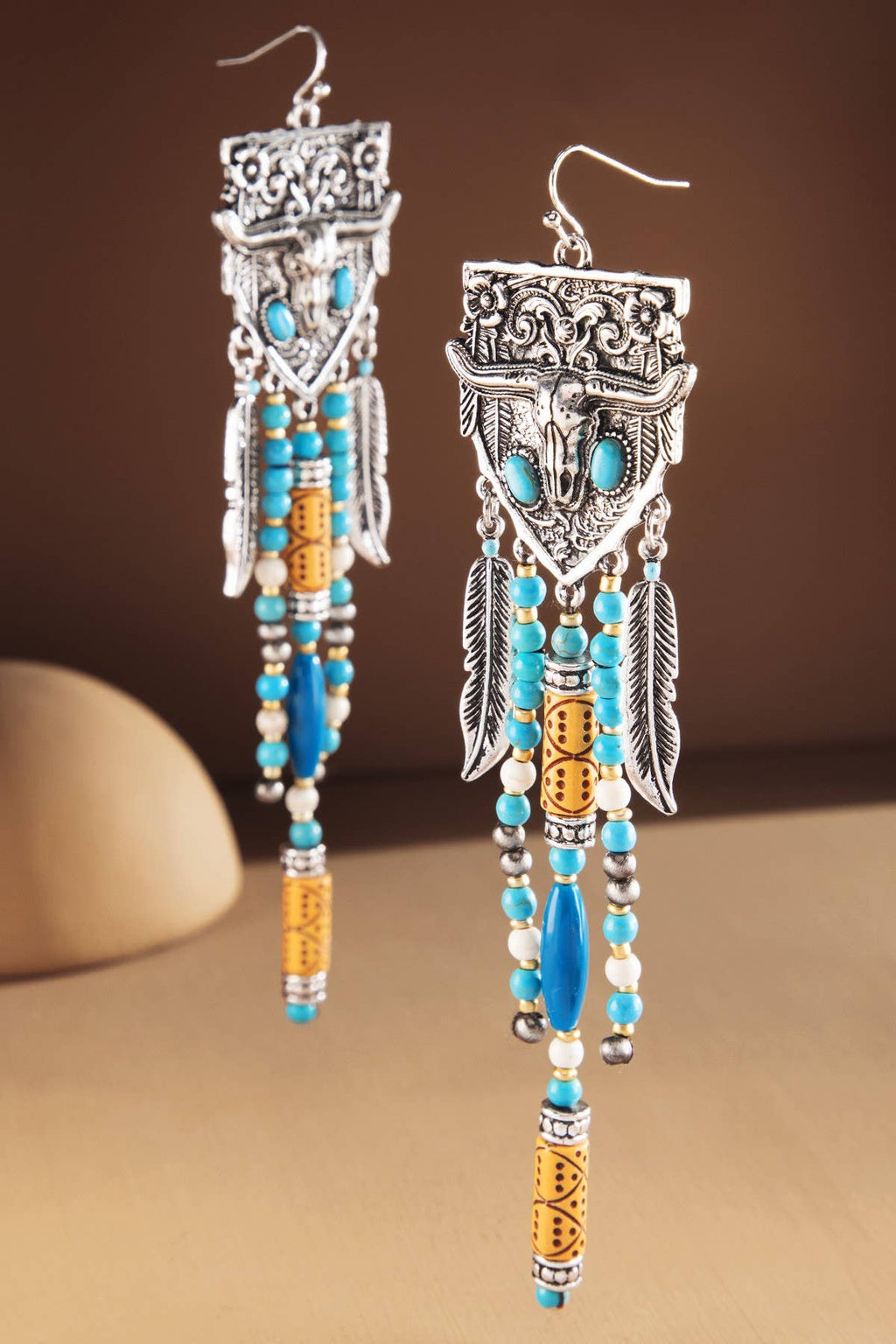 Steer Head Fringe Earrings