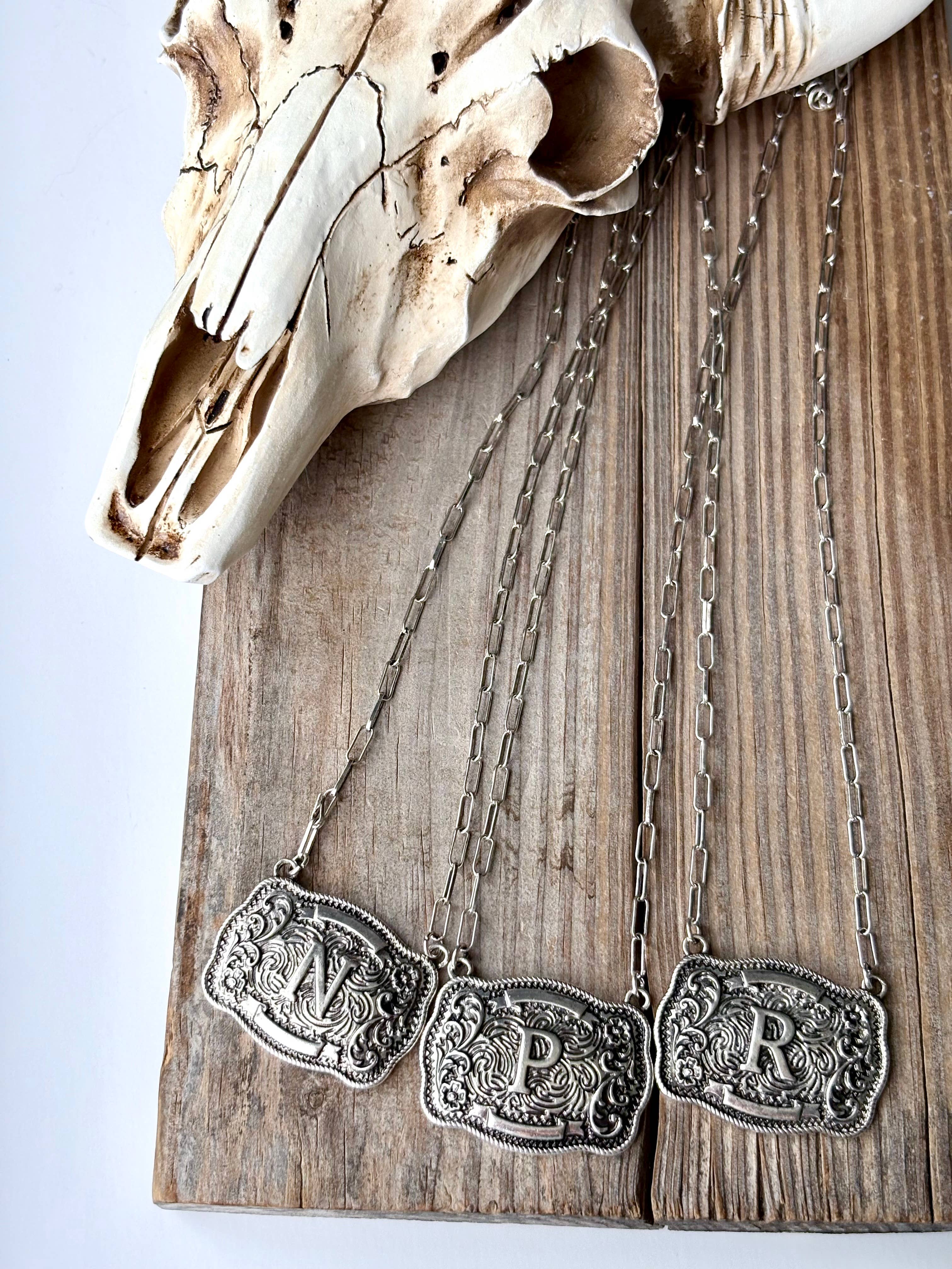 Western Initial Buckle Pendant Necklace