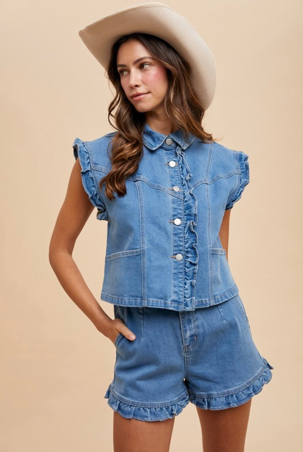 Denim Vest and Shorts Set