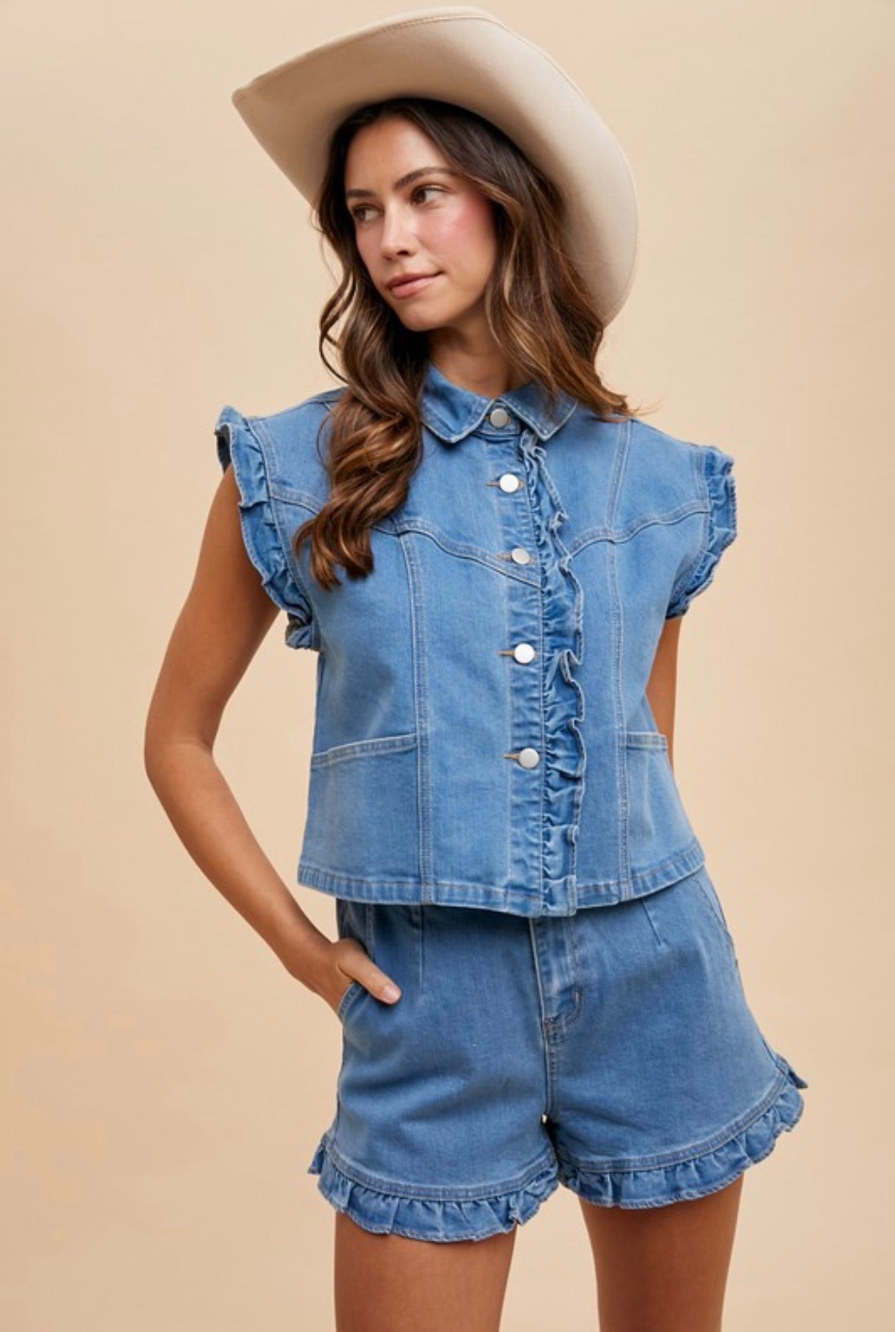 Denim Vest and Shorts Set