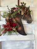 Leather Look Berry And Pine Horse Wreath with Poinsettia 