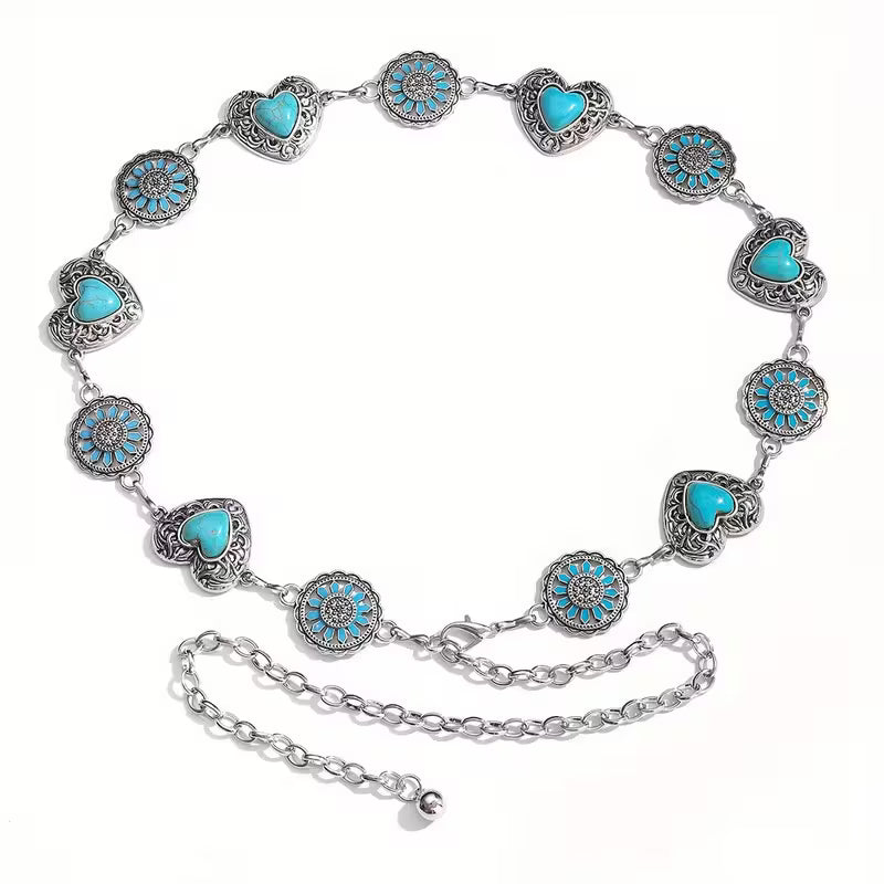 Turquoise Stone Heart Concho Belt